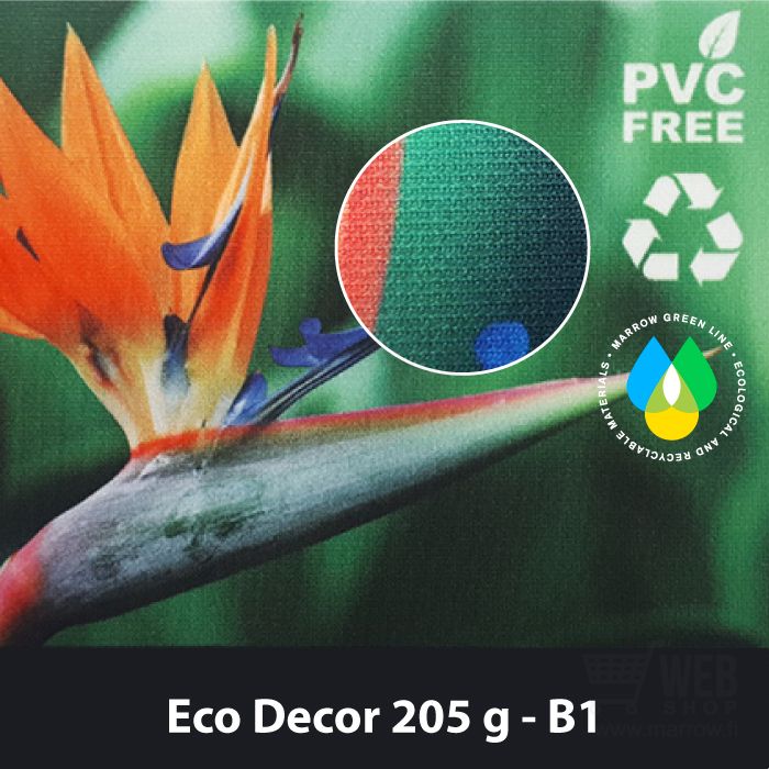 Eco Decor 205g palosuojattu kierrätysmateriaalista valmistettu kangas.