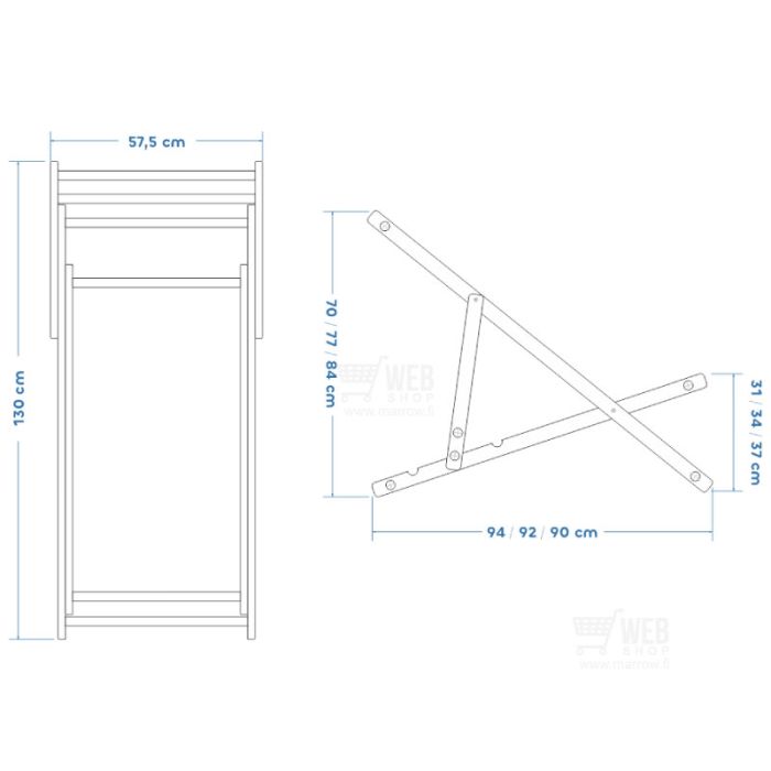 Kansituoli - mitat   Deck Chair - dimensions