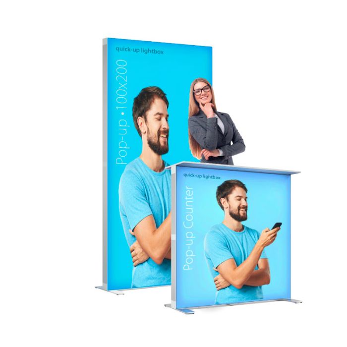 Quick-Up Lightbox – Pop-Up valoseinä ja pop-up messutiski