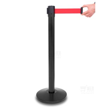 Quick-Up Belt Barrier - Black - rajaustolppa punaisella nauhalla