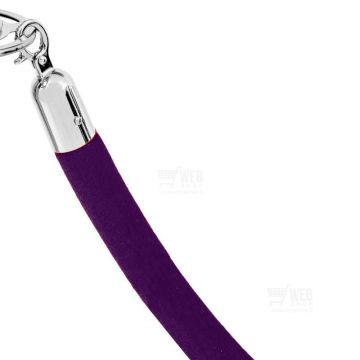 Violetti velour-rajausköysi, kromin värisillä heloilla.