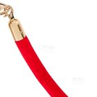 Punainen velour-rajausköysi, kullan värisillä heloilla.