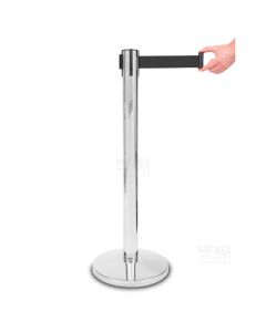 Quick-Up Belt Barrier - Chrome - rajaustolppa mustalla nauhalla