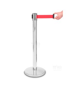 Quick-Up Belt Barrier - Chrome Red - rajaustolppa punaisella nauhalla