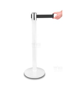 Quick-Up Belt Barrier - White - rajaustolppa mustalla nauhalla