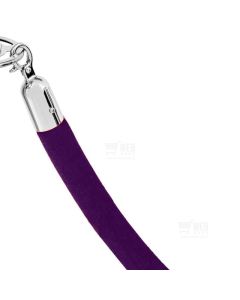 Violetti velour-rajausköysi, kromin värisillä heloilla.