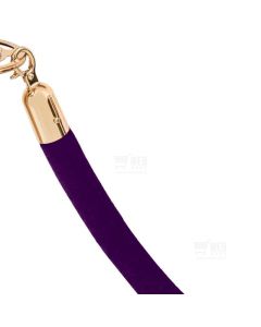 Violetti velour-rajausköysi, kullan värisillä heloilla.