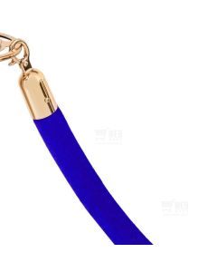 Sininen velour-rajausk&ouml;ysi, kullan v&auml;risill&auml; heloilla.