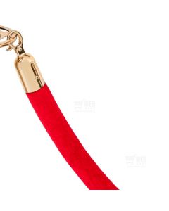 Punainen velour-rajausk&ouml;ysi, kullan v&auml;risill&auml; heloilla.