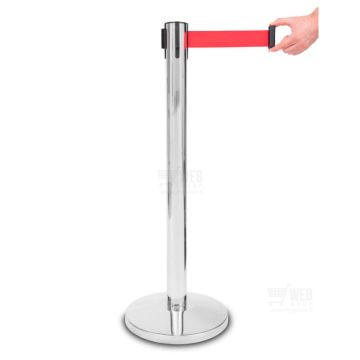 Quick-Up Belt Barrier - Chrome Red - rajaustolppa punaisella nauhalla