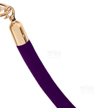 Violetti velour-rajausköysi, kullan värisillä heloilla.
