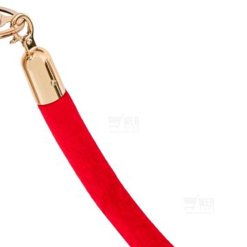 Punainen velour-rajausköysi, kullan värisillä heloilla.